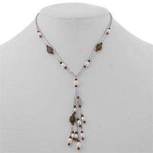 Silver Freshwater Pearl & Multi Stone Necklace