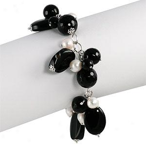 Silver Onyx & Drop Bracelet