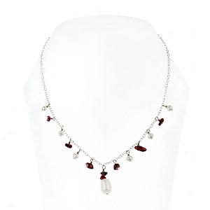 Silver Pearl & Garnet Necklace