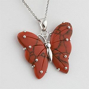 Silver Red Onyx Butterfly Pendant