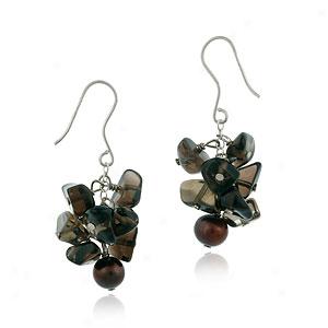 Silver Smoky Quartz & Pearl Earrings