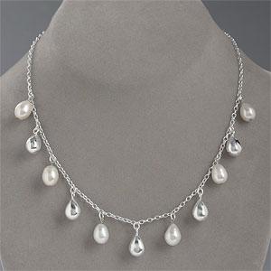 Silver Tear Drop Pearl Necklace