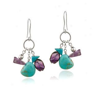 Silver Turquoise & Amethyst Earrings