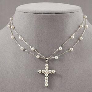 Silver White Pearl Cross Pendant