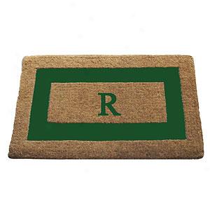 Single Green Border Monogrammed R Doormat