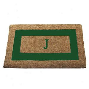 Single Green Border Monogrammed J Doormat