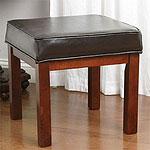 Square Genuine Leaather Stool With Wooden Legs