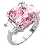 Sterling Silver Emerald-cut Light Pink Cz Ring