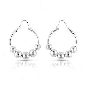 Sterling Silver Hoop With Beads Earring