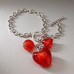 Sterling Silver Murano Glass Heart Toggle Bracelet