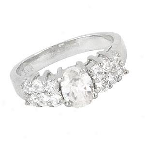 Sterling Silver Oval Clear Cz Fashion Ring