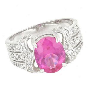 SterlingS ilver Oval Dark Pink Cz Ring