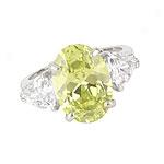 Sterling Silver Oavl Lime And Clear Cz Ring