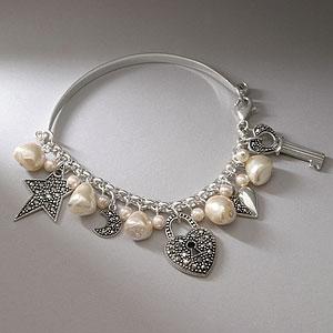 Sterling Silvwr Pearl & Marcasite Heart Bracelet