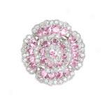 Sterling Silver Pink & Clear Cz Flower Ring
