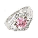 Sterling Silve Round Pink Cz Ring With Baguettes