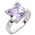 Sterling Silvee & Square Lavender Cz Ring