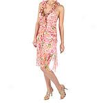 Sue Wong Pink Silk Floral Printed Halter Dress