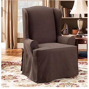 Sure Fit Coffee Twill Supreme Wing Chair Slipciver