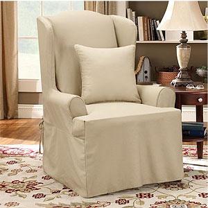Sure Fit Flax Twill Supreme Wing Chair Slipcoved