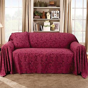 Sure Fit Scroll Burgundy Throw/pillow Cover Set