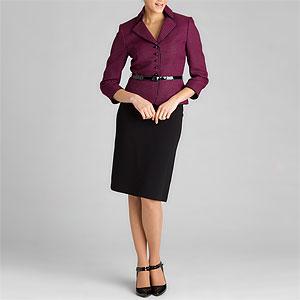 Tahari Black & Pink Polka Dot 5-button Skirt Suit