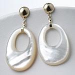 Tapered Mother-of -pearl Oval Hoop Earrings, 14k