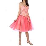 Terani Coral Tapestry Dress With Tulle Skirt