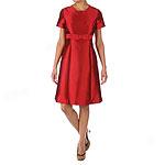 Teri Jon Red Shantung Short Slreve Bow Dress