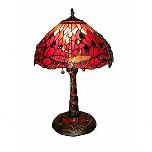 Tiffany Style Red Dragonfly Lamp With Mosaic Base