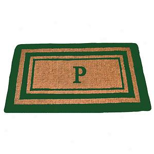 Triple Green Border Monogrammed P Doormat