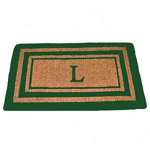 Triple Green Border Monogrammed L Doormat