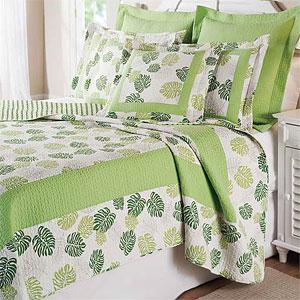 Tropical Leaves Cotton 3pc Quilt Set