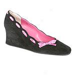 Vaneli Black Suede Wedges With Pink Ribbon