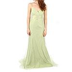 Vera Wang Sage Long Tulle Surplice V-neck Gown