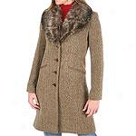 Via Spiga Tweedy Brown Coat With Fur Collar