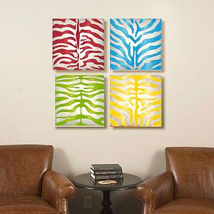 Vibrant Zebra 16in X 16in Canvas Print Set