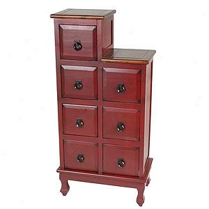 Vintage Red And Brown Farmhouse 7 Drawer Stand