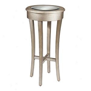 Wood Round Beveled Mirror Top Table