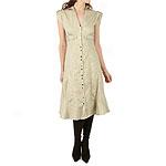 Zoe D. Khaki Cotton Empire Belted Snap Dress