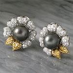 Zydo Designer 18k Diamond & Pearl Flower Earrings