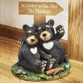 Bear Couple Welcome Statue With Sign