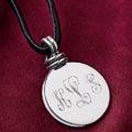 Sterling Soft and clear  Monogrammed Pendant On Silk Rope Cord Clearance Price $17.98