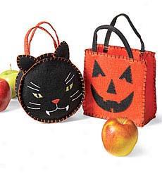 Felt Trick Or Treat Bags, Set Of 2